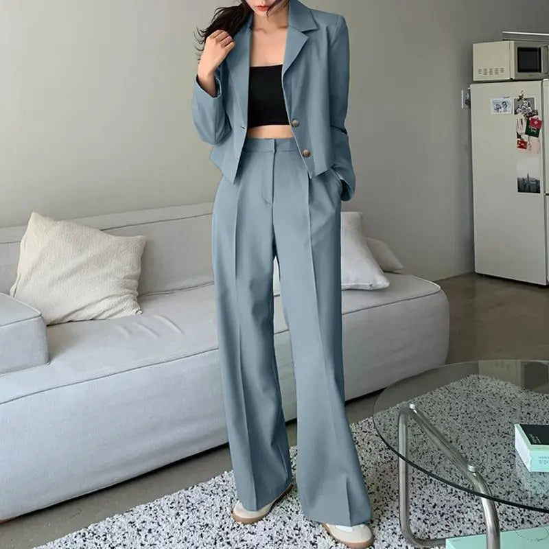 Fashion Blazer Suits Women Elegant Long Sleeve Tops Wide Leg Pants Sets 2PCS ZANZEA Casual Solid Work Matching Sets Outifits  Amaijoin