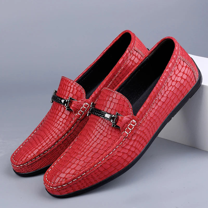 Summer Genuine Leather Men Loafers Breathable Flats Men's Casual Shoes Moccasins Man Lightweight Driving Shoes Red Wedding Shoes  Amaijoin