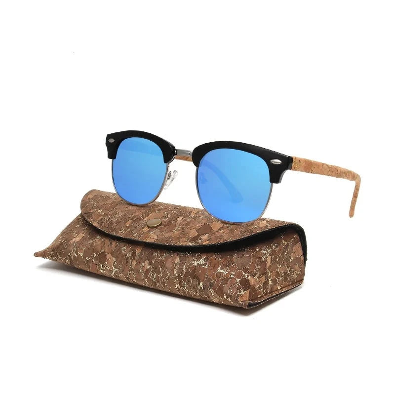 Kenbo Half Frame Polarized Wood Sunglasses With Case Man Woman Luxury Brand Designer Sun Glasses Male Retro Rivet Mirror Eyewear  Amaijoin