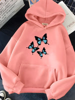 Carregue a imagem no visualizador da Galeria, Hirsionsan Butterflies Print Women Sweatshirt Soft Casual Loose Female Hoodies 2023 Winter New Warm Fleece Tops for Girls  Amaijoin
