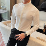 Carregue a imagem no visualizador da Galeria, 2024 Spring Stand Collar White Shirt for Men Long Sleeve Casual Business Dress Shirts Versatile Social Banquet Party Shirt M-4XL  Amaijoin
