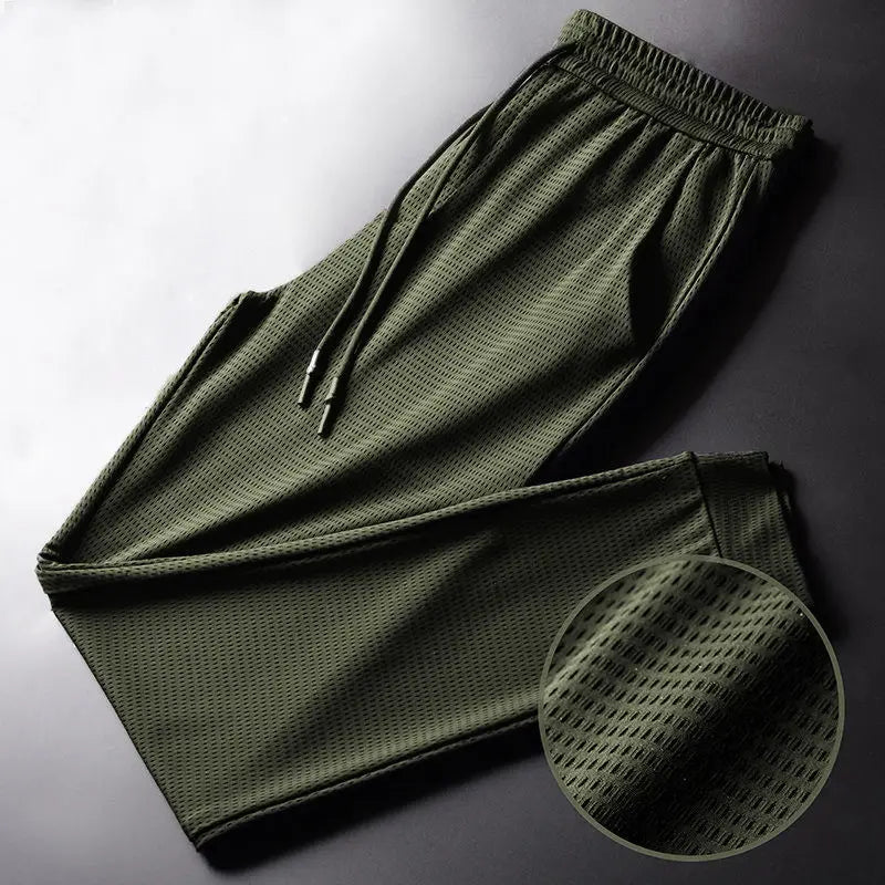 Men's Summer Ice Silk Pants Mesh Breathable Casual Thin Quick Dry Pants Loose Elastic Beam Feet Pants Sports Fitness Pants  Amaijoin