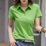 Carregue a imagem no visualizador da Galeria, Summer New In Polo Shirt Short Sleeve Cotton Plus Size  Basic T- Shirt Women Button Casual Office Lady Formal Women Tops 2024  Amaijoin
