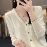 Carregue a imagem no visualizador da Galeria, 2023 Spring and Summer Cashmere Cardigans Women  V-neck Knitted Sweater Fashion Knitwear Solid Cashmere Cardigans Women&#39;s  Amaijoin
