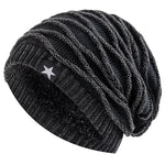 Carregue a imagem no visualizador da Galeria, New Unisex Slouchy Winter Hats Add Fur Lined Men And Women Warm Beanie Cap Casual Five-pointed Star Decor Winter Knitted Hats  Amaijoin
