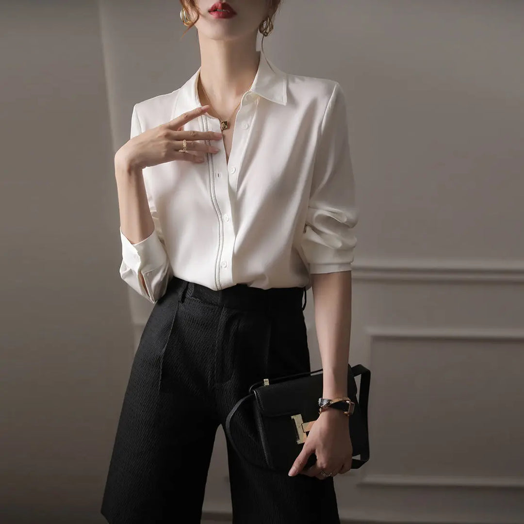 Youth Summer Blouse for Women Casual Silk Fashion Satin Satin Shirt Woman Formal White Office Wear Aesthetic Beautiful Loose New  Amaijoin