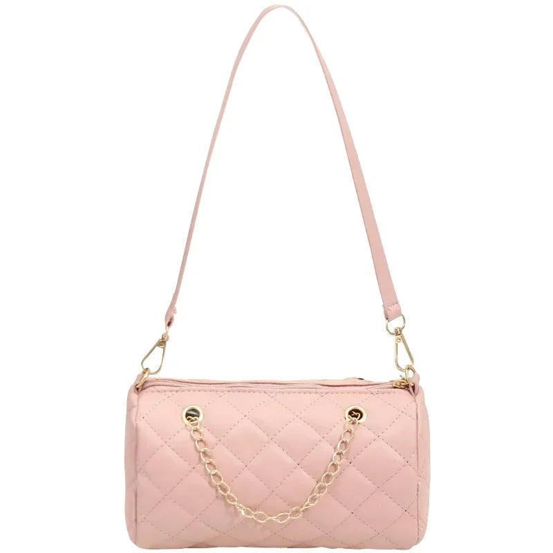 A trendy fashion casual diamond pattern embroidered chain diagonal cross cylinder bag with niche design shoulder bag  Amaijoin