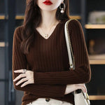 Carregue a imagem no visualizador da Galeria, Women Sweater Long Sleeve Top Knitted Pullover V-Neck Fashion Sweater Woman Winter 2022 Basic Female Clothing Soild OL Sweaters  Amaijoin
