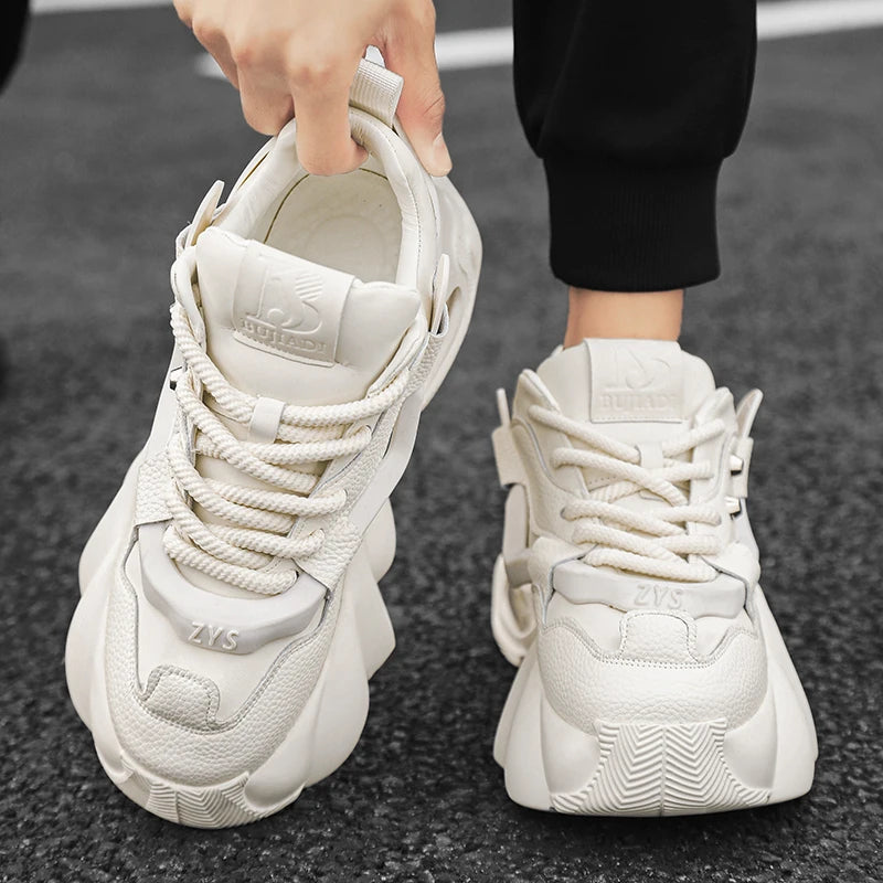 Luxury Men's White Casual Sneakers Comfortable Platform Shoes Men Designer Height Increasing Sneakers Men Casual Sports Shoes  Amaijoin