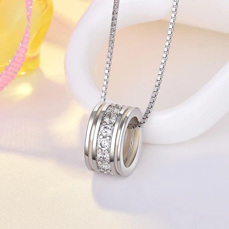 925 Sterling Silver Moon Necklace Pendant Zircon For Women Fashion Exquisite Student Girlfriend Jewelry Accessories Heart Gift  Amaijoin