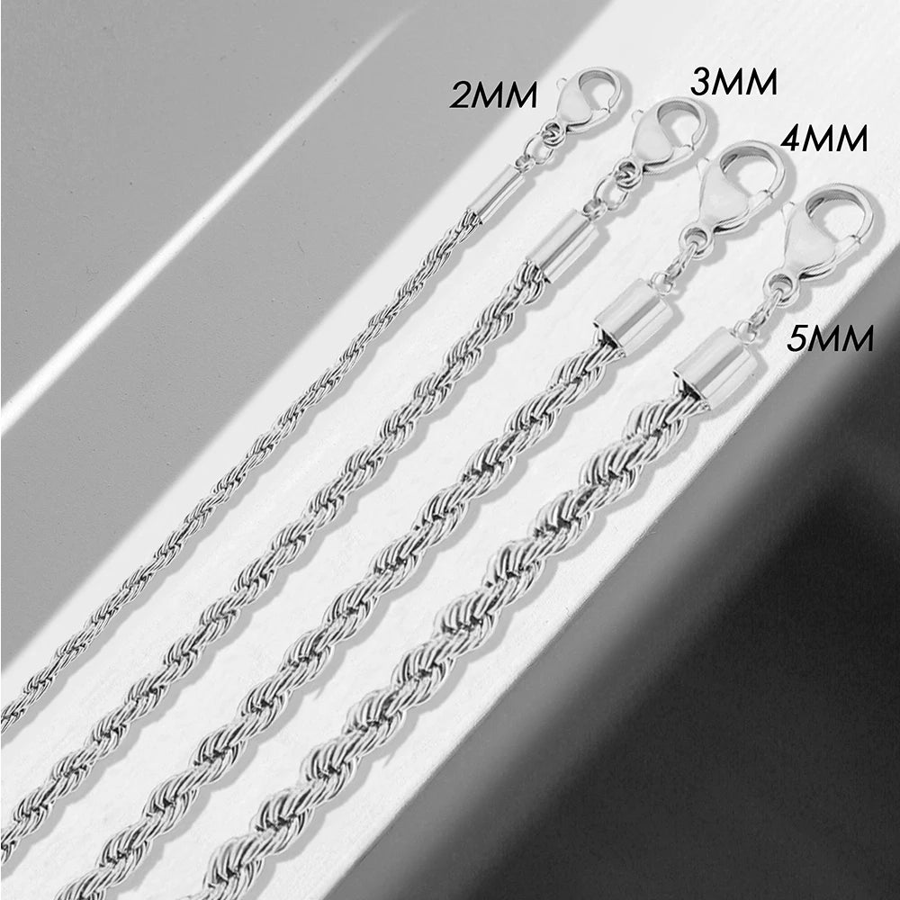 eManco 2/3/4/5MM Rope Chain Necklace Silver Color Chains Stainless Steel Never Fade Waterproof Choker Men Women Jewelry  Amaijoin