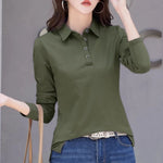 Carregue a imagem no visualizador da Galeria, Autumn New In Basic T Shirt Long Sleeve Cotton Plus Size Cotton Polo T- Shirt Women Button Casual Office Lady Formal Women Tops  Amaijoin
