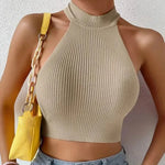 Carregue a imagem no visualizador da Galeria, Knit Sleeveless Halter Tops for Women Basics Solid Slim Fitted Crop Womens Turtleneck Ribbed Vest Y2K High Neck Tank Tops  Amaijoin
