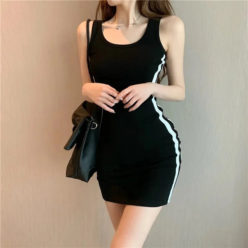 Summer Women Casual Sheath Dress Lady Spaghetti Strap Sleeveless Sexy Stretch Slim Dress Vestidos QT030  Amaijoin