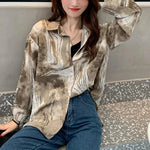 Carregue a imagem no visualizador da Galeria, PLAZSON blusa mujer camisas e blusas Women Long Sleeve Loose Oversized Blouse Shirts Elegant Print Autumn Button Lapel Shirt  Amaijoin
