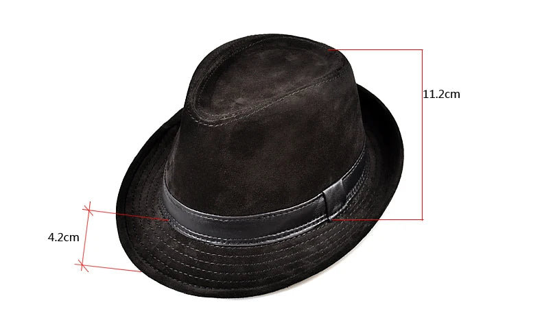 Men Genuine Leather Suede Cow Skin Nubuck Brown Fedoras Hats Women Gentleman Male Jazz Hip Pop Caps 56-60cm Fitted Hat  Amaijoin