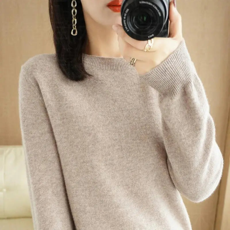 Warm Sweater for Women Wool Soft O-neck Pullover Autumn Winter Casual Knit Top Solid Color Regular Female Knitwear Woolen Woman  Amaijoin