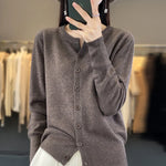 Carregue a imagem no visualizador da Galeria, Autumn And Winter New Cashmere Cardigan Women Solid Color Sweater Loose O-Neck Knitted Cashmere Cardigan Sweater Women  Amaijoin
