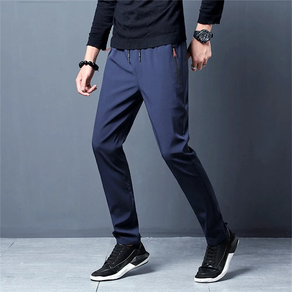 Men's Casual Pants Business Stretch Slim Fit Elastic Waist Jogger Korean Classic Blue Black Gray Male Brand Trousers  Amaijoin