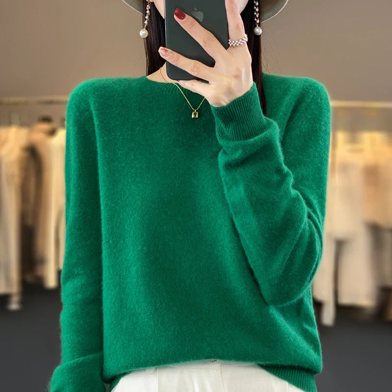 Warm Sweater for Women Wool Soft O-neck Pullover Autumn Winter Casual Knit Top Solid Color Regular Female Knitwear Woolen Woman  Amaijoin