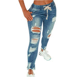 Carregue a imagem no visualizador da Galeria, Popular Pencil Jeans Streetwear Women Jeans Slim Slim-fitting All Match Denim Pants  Elastic Waist  Amaijoin
