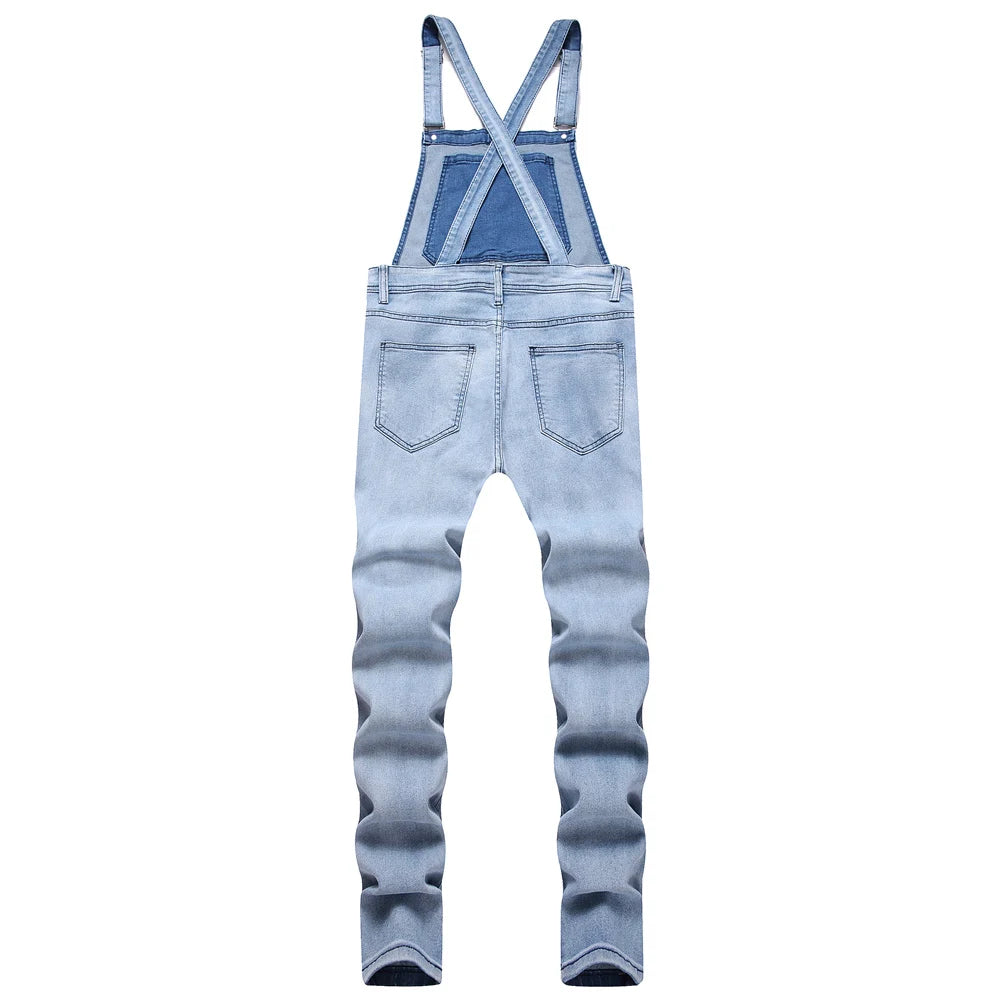 Stylish Men Biker Jeans Overalls Jumpsuits Streetwear Man Stretch Holes Slim Strap Jeans For Male Trousers  Amaijoin