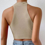 Carregue a imagem no visualizador da Galeria, Knit Sleeveless Halter Tops for Women Basics Solid Slim Fitted Crop Womens Turtleneck Ribbed Vest Y2K High Neck Tank Tops  Amaijoin
