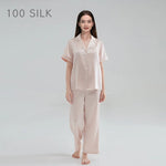 Carregue a imagem no visualizador da Galeria, Birdtree 19MM 100%Real Silk Pajama Set Women&#39;s Solid Lapel Short Sleeve Long Pants Basic Comfortable Loungewear Spring S41146QD  Amaijoin
