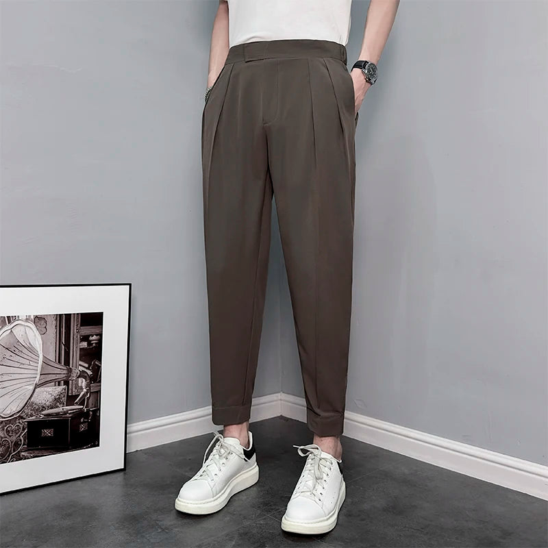 Fashion Blazer Pants for Men Spring Summer New Tapered Trousers Korean Style Casual Khaki Black Trousers Male  Amaijoin