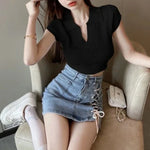 Carregue a imagem no visualizador da Galeria, Woman T Shirt Sexy Crop Top Coquette Clothes Plain Polo Neck Women Women&#39;s Clothing Trend 2024 Fashion Offer Free Shipping in On  Amaijoin
