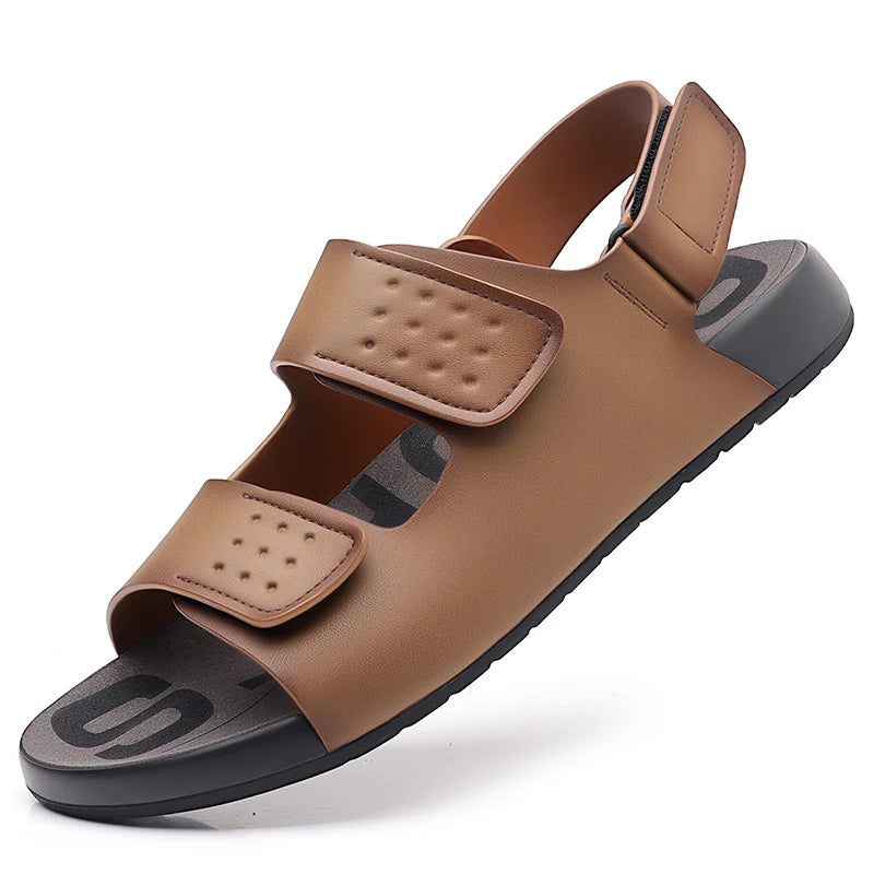 Non-slip Open-toe Leather Sandals Men's Summer New Sandals and Slippers Men's Leather Sandals Adult Thick-soled Beach Shoes  Amaijoin