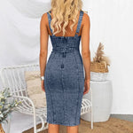 Load image into Gallery viewer, Women Sexy Backless Dress Sleeveless Summer Casual Streetwear Bodycon Comfy Classic Sling Female Split Vestidos Denim Dress  Amaijoin
