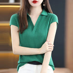 Carregue a imagem no visualizador da Galeria, Women&#39;s T Shirts Clothes Black Top White Polo Neck Shirt Short Sleeve Tee Knit Green Aesthetic Offer Free Shipping Cute V New  Amaijoin
