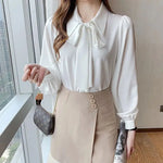 Load image into Gallery viewer, 2023 New Autumn Fashion Solid Color Bow Chiffon Shirt Bubble Sleeve Temperament Commuter Professional Women&#39;s Casual Shirt  Amaijoin
