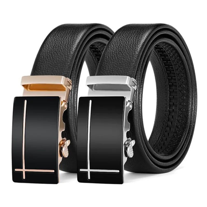 For Men Famous Work Business Black Cowskin PU Strap Men Leather Belt Metal Automatic Buckle Brand High Quality Luxury Belts  Amaijoin