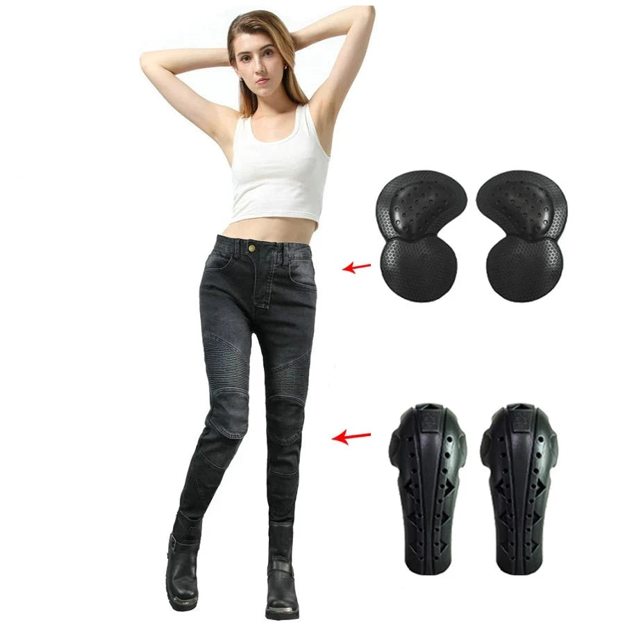 Women Motorcycle Pants Four Seasons Locomotive Jeans Wearable Motocross Pants Moto Motorbiker Biker Riding Pants Pantalon Moto  Amaijoin