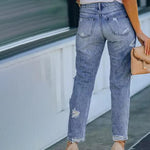 Carregue a imagem no visualizador da Galeria, Women&#39;s Nine-point Ripped Jeans With Elastic Waist, Loose Mid-high Waist, Versatile Spring And Summer Thin Style  Amaijoin
