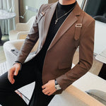 Carregue a imagem no visualizador da Galeria, Brand Autumn Winter Strap Decoration Suit Jacket for Men Slim Fit Casual Business Blazers Fashion Wedding Groom Social Coat 2023  Amaijoin
