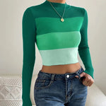 Carregue a imagem no visualizador da Galeria, On Sale 2024 Spring Women Crop Colorblock Turtleneck Ribbed Long Sleeve Pull Sweater Femme Knitwear Jumper Outfits Pullovers  Amaijoin
