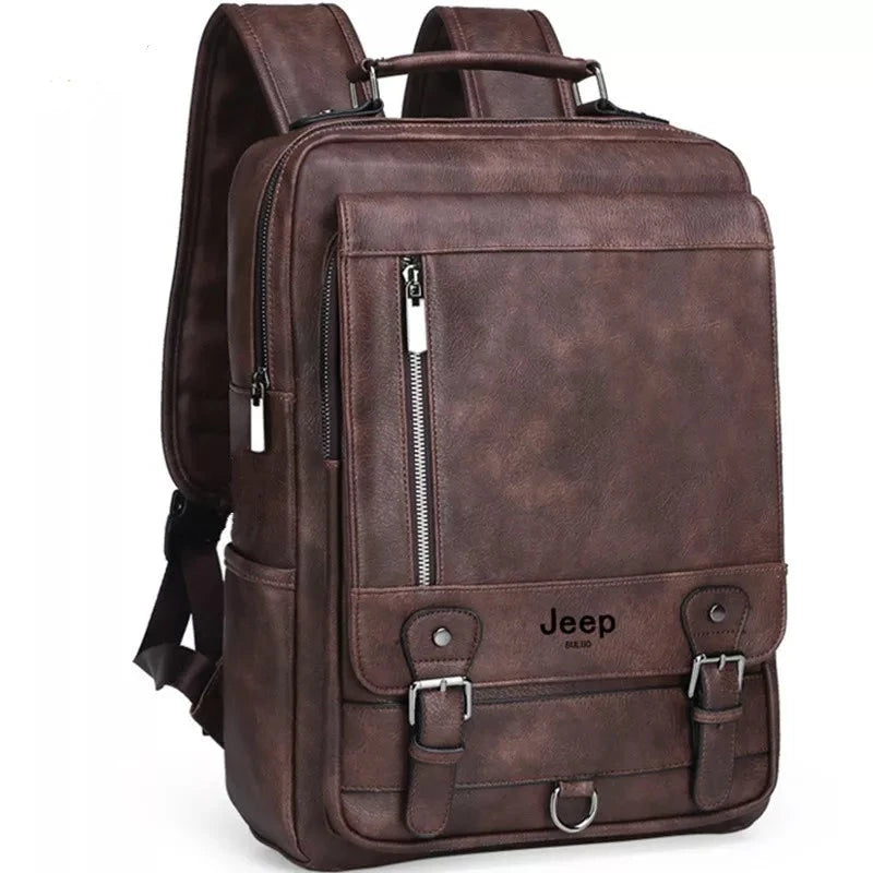 JEEP BULUO Fashion Leather Men Backpack Business Male 15.6" Laptop Bag Daypacks Large Capacity Travel College School Bag  Amaijoin