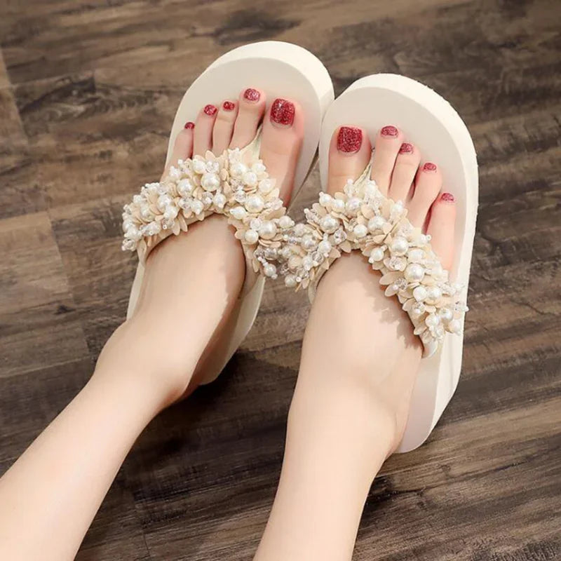 Maogu Platform Wedges Slippers White Crystal Shoe 2024 New Women's Flip Flops Beach Shoes Women Summer Platform Wedge Sandals 42  Amaijoin