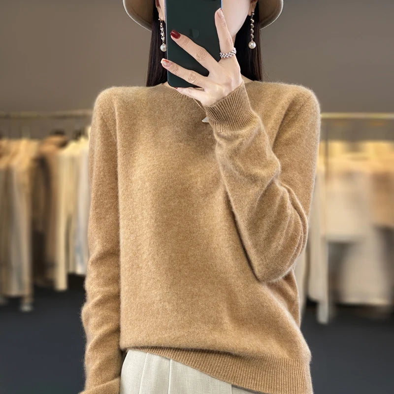 Warm Sweater for Women Wool Soft O-neck Pullover Autumn Winter Casual Knit Top Solid Color Regular Female Knitwear Woolen Woman  Amaijoin