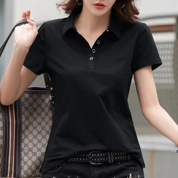 Summer New In Polo Shirt Short Sleeve Cotton Plus Size  Basic T- Shirt Women Button Casual Office Lady Formal Women Tops 2024  Amaijoin