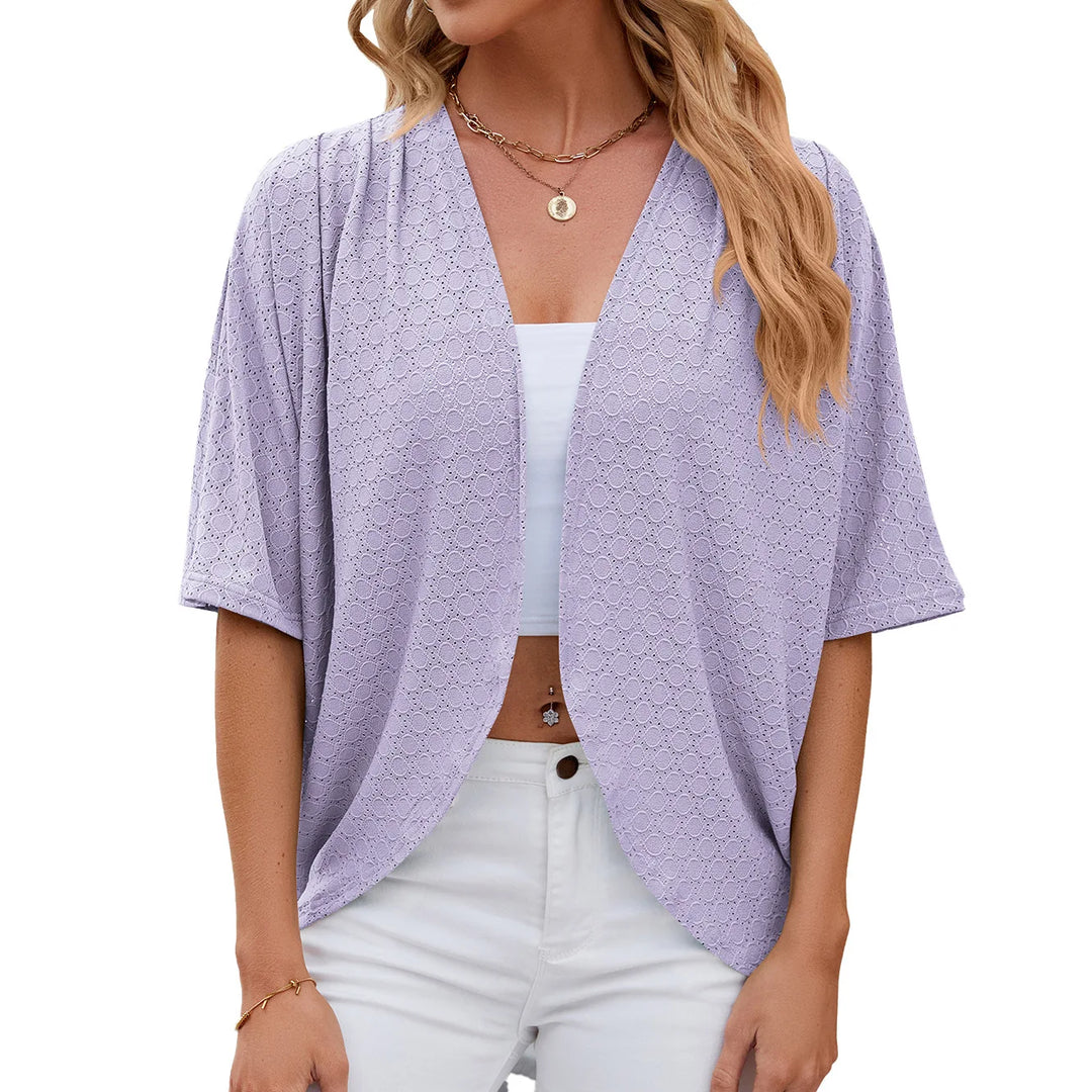 2024 Elegant Women's Mid Sleeve Casual Loose Hollow Out Cardigan Fashion Ladies Outwear Womens Sunscreen Shirts Boho Tops  Amaijoin