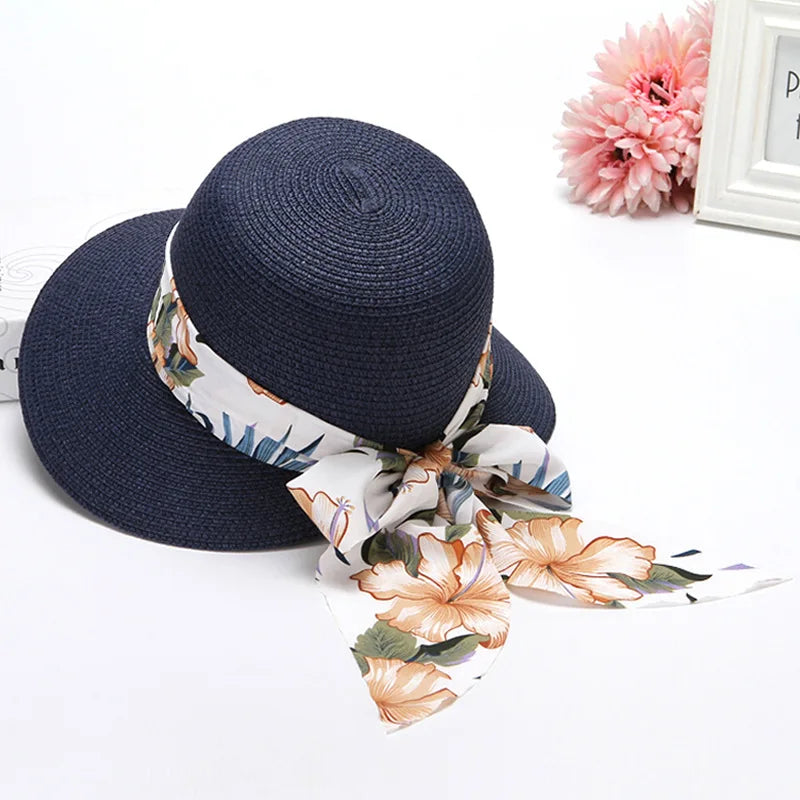 Beach hat for women summer Bohemian sun protection straw hat bowkont visor sun hat sombrero Big eaves straw woven fisherman hat  Amaijoin