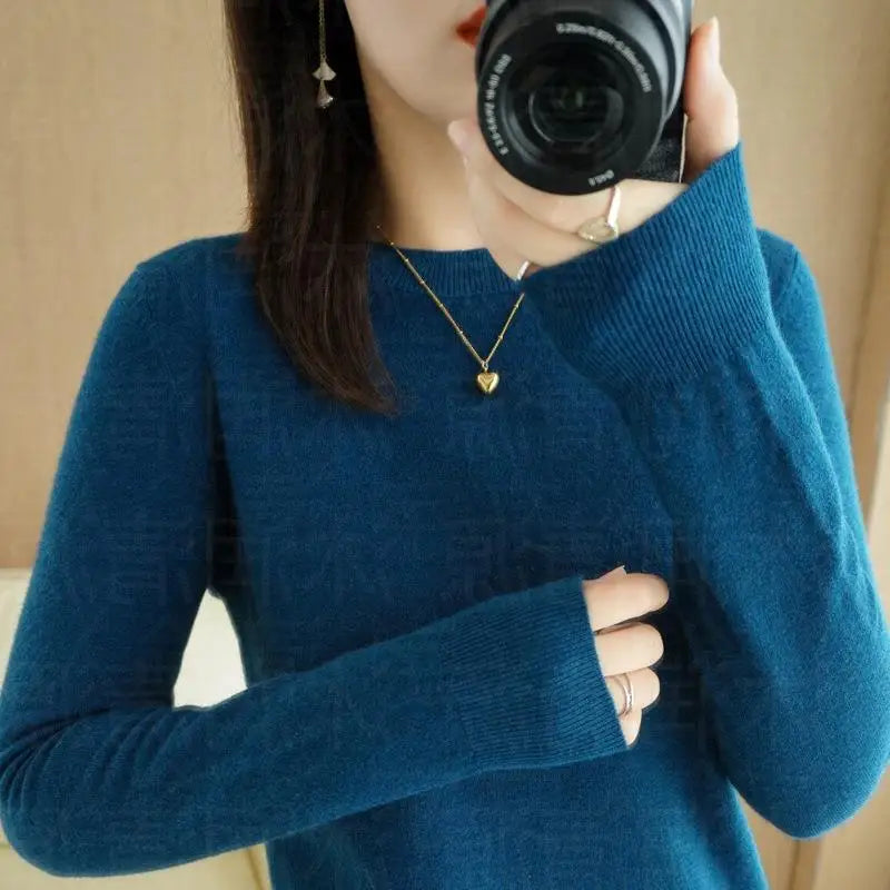 Warm Sweater for Women Wool Soft O-neck Pullover Autumn Winter Casual Knit Top Solid Color Regular Female Knitwear Woolen Woman  Amaijoin