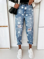 Carregue a imagem no visualizador da Galeria, 2023 Autumn Boyfriend Jeans Woman Slim Hole Jeans For Ladies With Five-Pointed Star Ripped Jeans Street Casual Blue Denim Pants  Amaijoin
