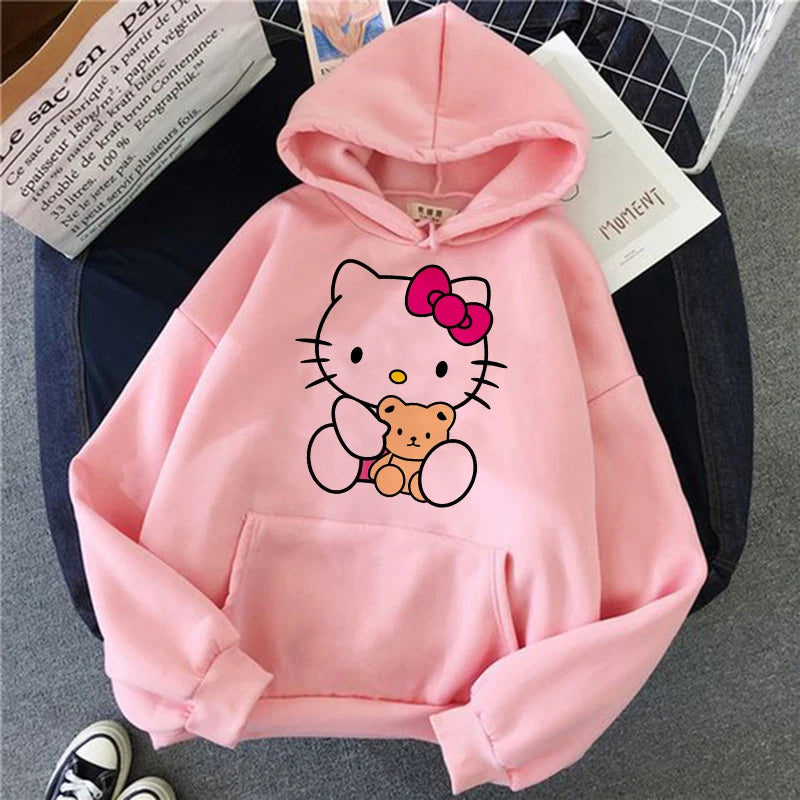 Women 90s Y2k 2000s Hoodies Hello Kitty Hip Hop Hoodie Sanrio Sweatshirt Clothes Tops Sweatshirt Clothing Streetwear  Amaijoin