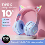 Carregue a imagem no visualizador da Galeria, Gradient wireless Headphones RGB cute cat ear Bluetooth Earphones with microphone Stereo Music Game Earphone Girls Kids Gifts  Amaijoin
