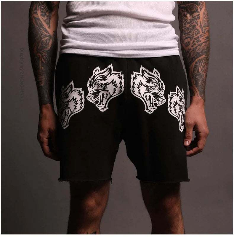 2024 New Men's Cotton shorts Casual Jogging Sports Shorts Summer Running Fitness Loose Wolf head short pants men  Amaijoin